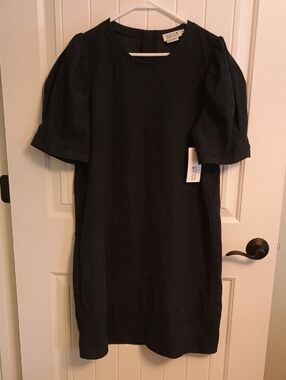NWT Woman's XL Molly Bracken Navy Corduroy Puff-Sleeve Shift Dress